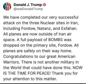 US attacks in Iran Nuclear sites